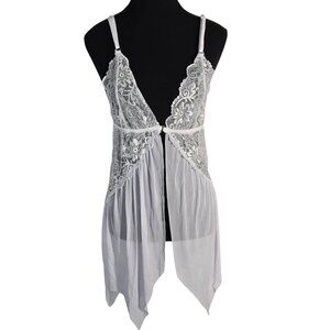 NWOT | 2 Piece White Lace Mesh Button Front Chemise Babydoll Lingerie | 3XL